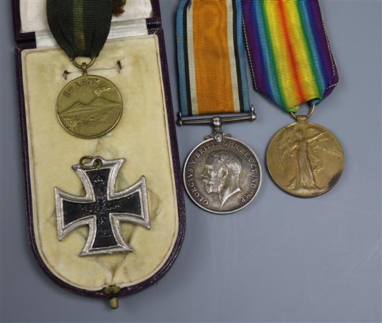 A WWI war medal and Victory to 23988 Private F. Newham, C. of LRS, and 8th Army Naples medallion,